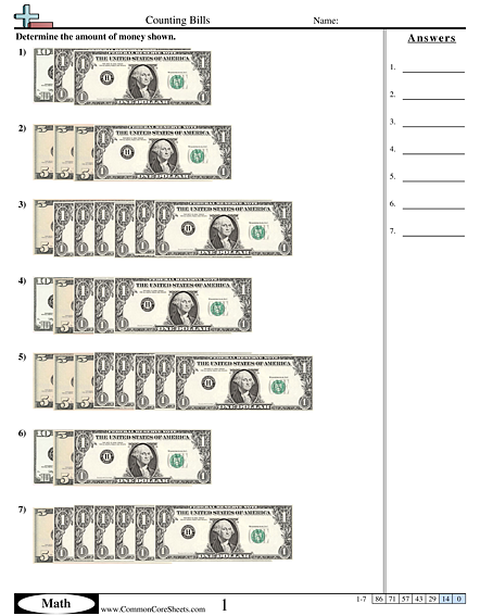 Money Worksheets - Counting Bills worksheet